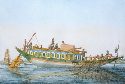Badjera, et elvefartøy med hytte med et stort åreror, fra 