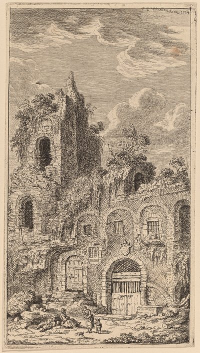 Fragment av den gamle bymuren ved San Giovanni Laterano av Franz Edmund Weirotter