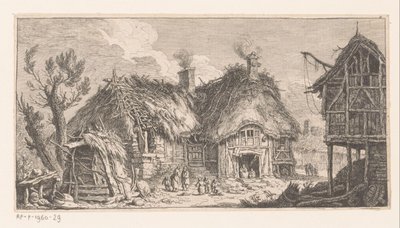 Kvinner og barn på en gård Suite de paysages (serietittel) av Franz Edmund Weirotter