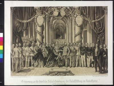 Minnesmerke over den seremonielle nedleggelsen av gravsteinen til Rudolf-stiftelsen i Rudolfspital i 1864 (litografi) av Franz Gerasch