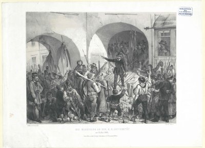 Barrikaden ved KK-universitetet 26. mai 1848 (litografi) av Franz Gerasch