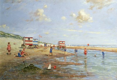 Strandscene (olje på lerret) av Franz Helfferich