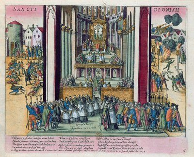 Abjuration av Henri IV og konvertering til katolisisme ved St. Denis 15. juli 1593 av Franz Hogenberg