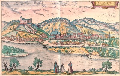 Bratislava = Presbourg, Slovakia (gravering av Franz Hogenberg