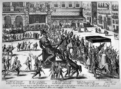 Inntreden av Hercule Francois av Frankrike, hertug av Alencon (1554-84) i Antwerpen, 19. februar 1582 av Franz Hogenberg