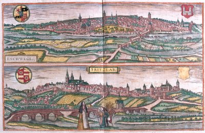 Eschwege og Fritzlar, Tyskland (gravering av Franz Hogenberg
