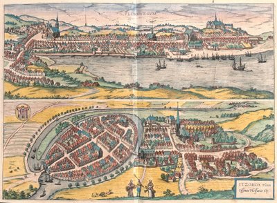 Flensburg og Itzehoe, Tyskland (gravering av Franz Hogenberg