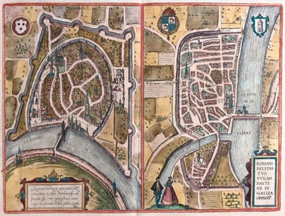 Grenoble og Romans sur Ister, Frankrike (gravering av Franz Hogenberg