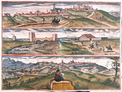 Palassene og Villafranca - Alcantara - Cabecas, Spania (gravering av Franz Hogenberg