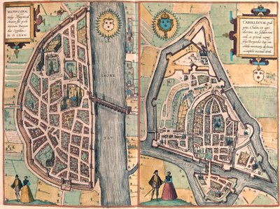 Macon - Chalons sur Saone, Frankrike (gravering av Franz Hogenberg