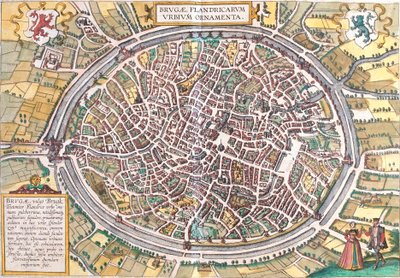 Kart over Brugge (Brugae), Belgia (radering av Franz Hogenberg