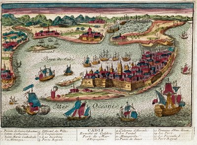 Kart over Cadiz - Spania (gravering av Franz Hogenberg
