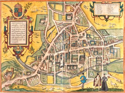 Kart over Cambridge (Cantebrigia), England (radering av Franz Hogenberg