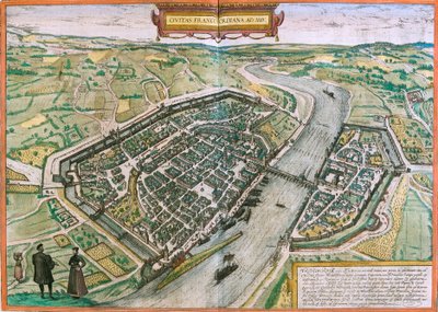 Kart over Frankfurt (Francofordia), Tyskland (radering av Franz Hogenberg