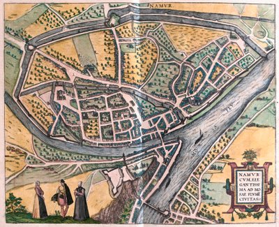 Namur og elven Maas, Belgia (gravering av Franz Hogenberg