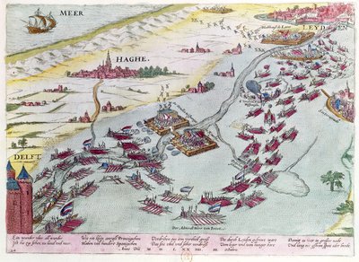 Sjøkamp utenfor kysten av Haag Sjøfart mellom havets tiggere og spanskene i 1573 (farget gravering) av Franz Hogenberg