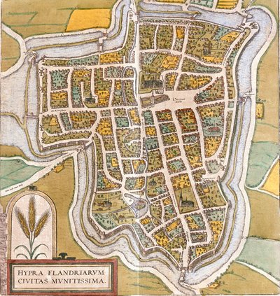 Plan de Ypres (Hypra), Belgia (etsing av Franz Hogenberg