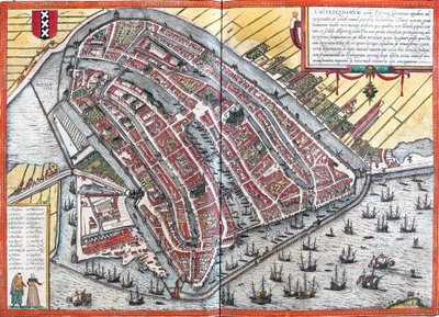 Plan for Amsterdam (Amstelredamum), Nederland (radering av Franz Hogenberg