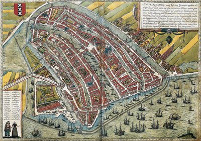 Plan for Amsterdam (Amstelredamum), Nederland av Franz Hogenberg