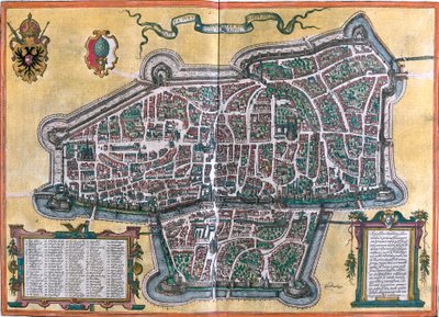 Plan av Augsburg (Augusta Vindelicorum), Tyskland (radering av Franz Hogenberg