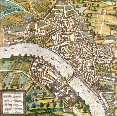 Plan over Bale (Basilea), Sveits (radering av Franz Hogenberg