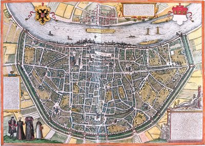 Plan av Köln (Colonia Agrippa), Tyskland (radering av Franz Hogenberg