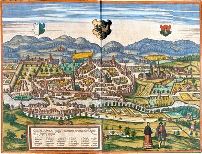 Plan av Kempten (Campidonia), Tyskland (radering av Franz Hogenberg