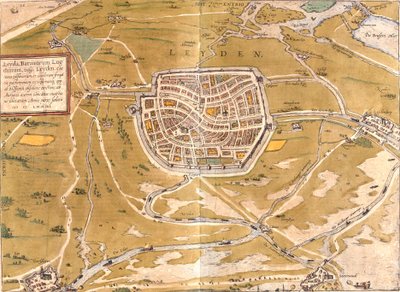 Plan over Leiden (Leyden), Nederland (radering av Franz Hogenberg