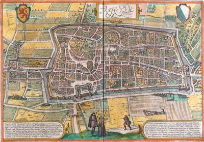 Plan for Maastricht (Traiectum), Nederland (radering av Franz Hogenberg