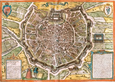 Plan over Milano (Mediolanum), Italia (radering av Franz Hogenberg