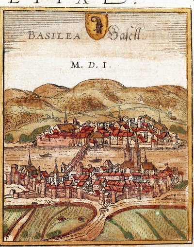 Utsikt over Basel - Sveits (gravering av Franz Hogenberg