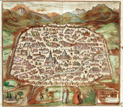 Utsikt over Damaskus - Syria (gravering av Franz Hogenberg