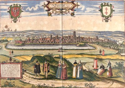 Utsikt over Dantzig (Gedanum) (dagens Gdansk), Polen (radering av Franz Hogenberg