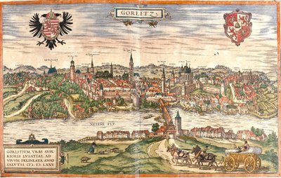 Utsikt over Gorlitz (Gorlitium), Tyskland (radering av Franz Hogenberg