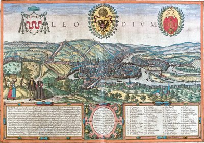 Utsikt over Liege (Leodium), Belgia (etsing av Franz Hogenberg