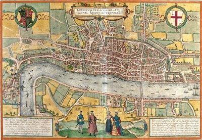 Utsikt over London (Londinum), England (radering av Franz Hogenberg