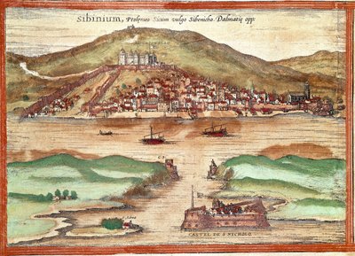 Utsikt over Sibenik (gravering av Franz Hogenberg