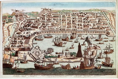 Utsikt over byen Messina på Sicilia - Gravering av Franz Hogenberg (1535-1590) fra "" Civitatis Orbis Terranum"" av Braun og Hogenberg - 1594 (Utsikt over byen Messina, Sicilia - Gravering av Franz Hogenberg (1535-1590) ) fra "" Civitatis Hobis Terran av Franz Hogenberg
