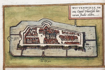Utsikt over byen Wittenberg i Tyskland, detalj av Franz Hogenberg