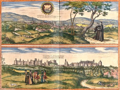 Utsikt over Oxford (Oxonium) og Windsor (Vindesorium), England (etsing av Franz Hogenberg