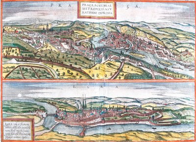 Utsikt over Praha (Praga) og Egra, Tsjekkia (etsning av Franz Hogenberg