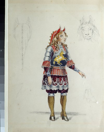 Kostymedesign for balletten ""Le petit cheval humpback"" av Cesare Pugni (1802-1870) (Kostumedesign for balletten Den lille pukkelryggen av C. Pugni). Den lille hesten. Verk av Franz Iosifovich Nordmark, blyant og akvarell på papir av Franz Iosifovich Nordmark