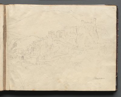 Album med utsikt over Roma og omgivelsene, landskapsstudier, side 02a: Olevano. av Franz Johann Heinrich Nadorp