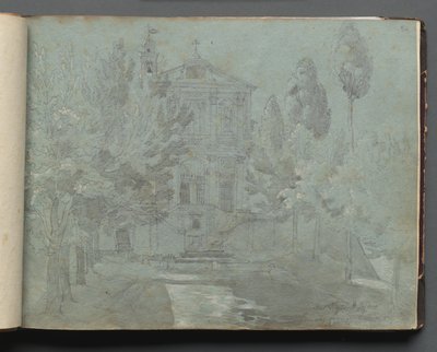 Album med utsikt over Roma og omgivelsene, landskapsstudier, side 05a: "Saint Isidoro" av Franz Johann Heinrich Nadorp