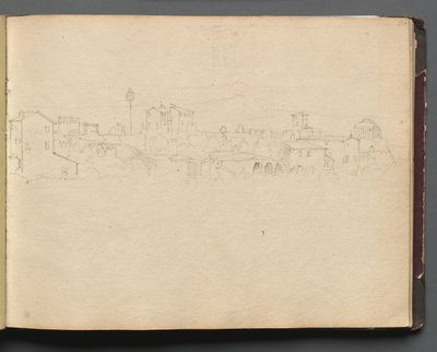 Album med utsikt over Roma og omegn, landskapsstudier, side 16a: Romersk utsikt av Franz Johann Heinrich Nadorp