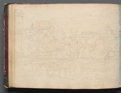 Album med utsikt over Roma og omegn, landskapsstudier, side 16b: Romersk utsikt. av Franz Johann Heinrich Nadorp