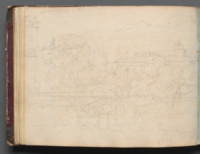 Album med utsikt over Roma og omegn, landskapsstudier, side 16b: Romersk utsikt av Franz Johann Heinrich Nadorp