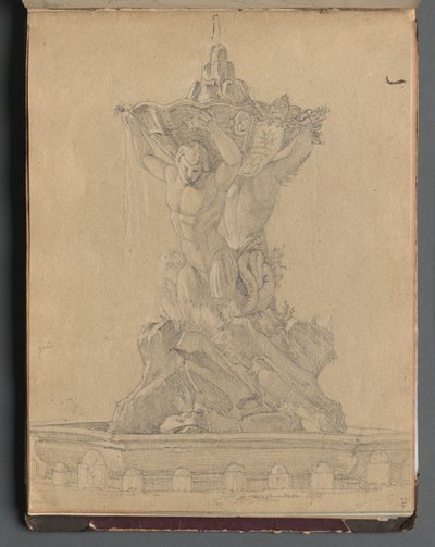 Album med utsikt over Roma og omegn, landskapsstudier, side 21a: Romersk fontene. av Franz Johann Heinrich Nadorp