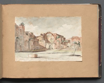 Album med utsikt over Roma og omgivelsene, landskapsstudier, side 22a: "Terme di Diocleziano, Roma" av Franz Johann Heinrich Nadorp