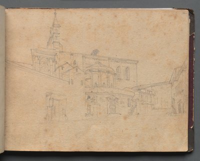 Album med utsikt over Roma og omegn, landskapsstudier, side 26a: Romersk arkitektonisk utsikt. av Franz Johann Heinrich Nadorp